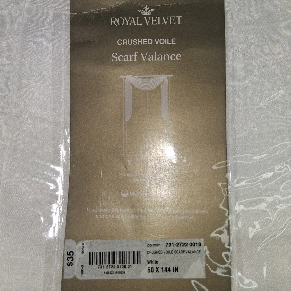 Royal Velvet White Crushed Voile Scarf Valance 50‎ x 144 Inch Window Treatment